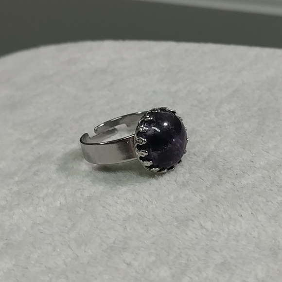 Amethyst Ring Natural Gemstone Adjustable Stainless-Steel Ring Amethyst Crystal - Picture 9 of 12
